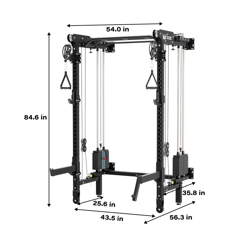 Major Fitness - Lightning F35 Pro Wall Mounted Folding Power Rack All-In-One Home Gym