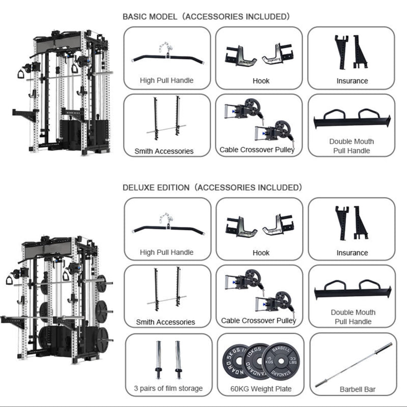 Multi Function Squat Rack Station Cable Crossover Smith Machine