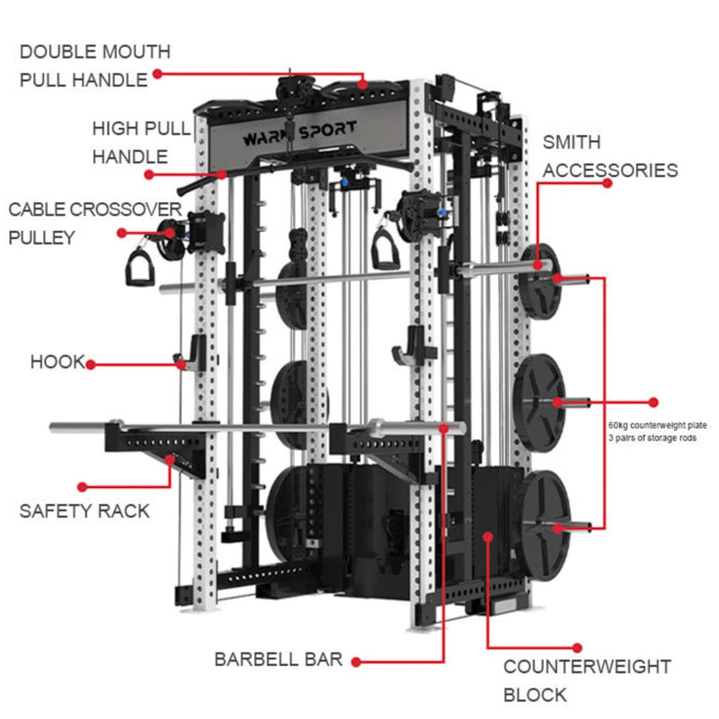 Multi Function Squat Rack Station Cable Crossover Smith Machine