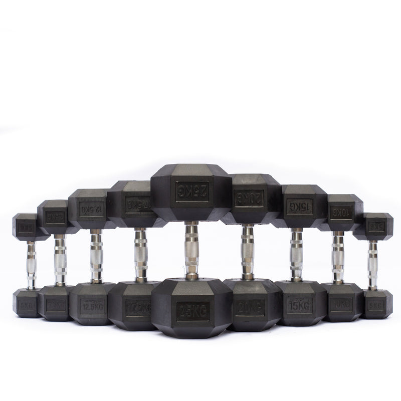 AVF - Rubber Hex Dumbbells 5lbs - 50lbs