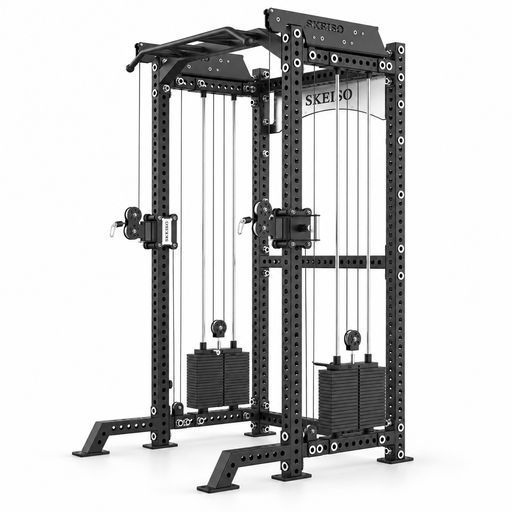 SKEISO SKS-2 half rack functional trainer with dual weight stacks